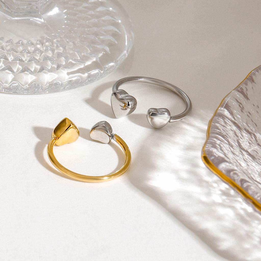 Yori Trendy Heart Golden Ring for Women Stainless Steel High Quality PVD Plated Finger Jewelry Gift Wholesale