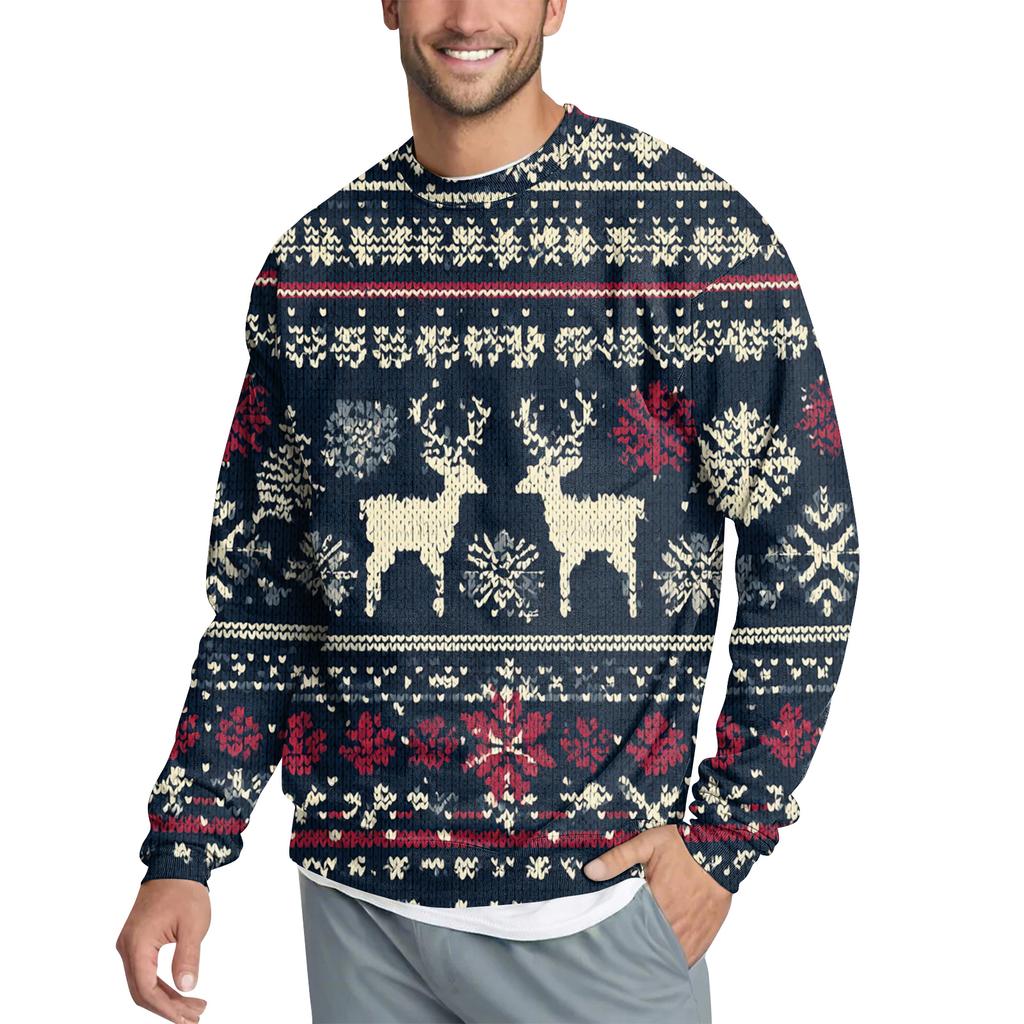 Men's Casual Fashion Printed Round Neck Pullover Sweatshirt