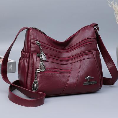 A Simple and Elegant Single-shoulder Crossbody Bag for Middle-aged Women with A Multi-pocket Soft Leather Feel