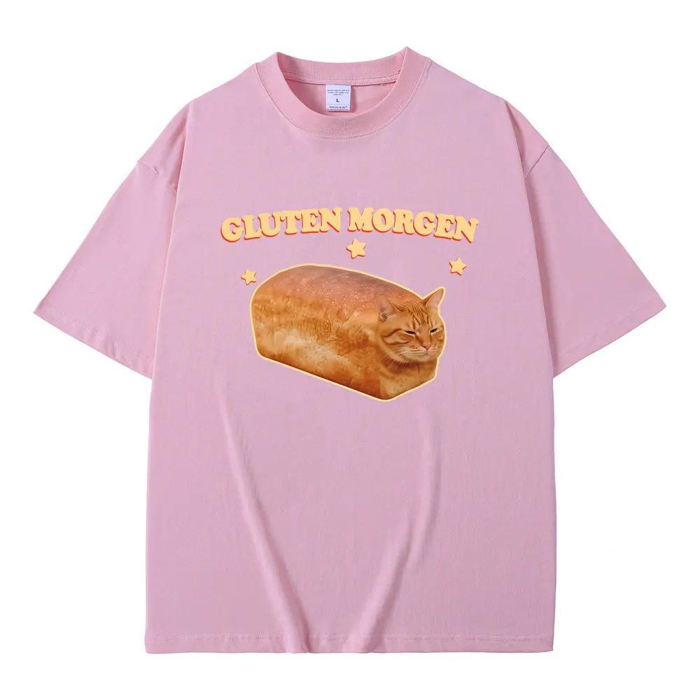 Gluten Morgen Funny Cat Meme Tshirt Silly Cats Humor Tee Vintage Cotton Oversized Unisex Unisex Trendy Ladies Streetwear Tops