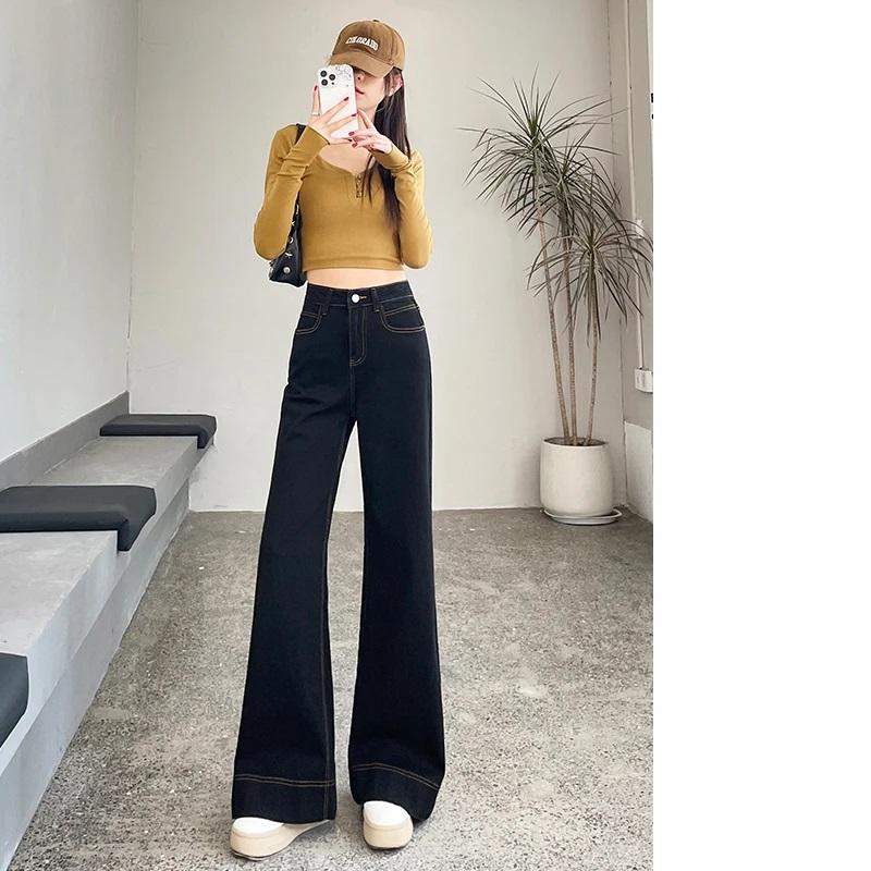 Black High Waist Wide Leg Jeans Women's Loose Fit Floor Length Pants Straight Cut Casual Vintage Style Casual Loose Jeans