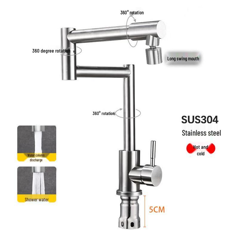 Taifocus 304 Stainless Steel Single Cold Folding Telescopic Kitchen Faucet