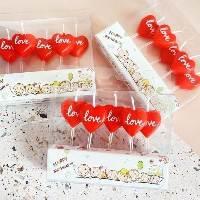 Heart Shaped Cute Cake Candles Set of 5 Red and Pink Heart Candles Cute Birthday Candles for Valentine's Day Cake Dessert Decor