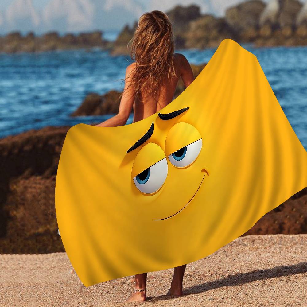 Funny Emoji Bath Towel Microfiber Soft Water Absorbing Breathable For Girl Kids Decorative Cartoon Beach Towel