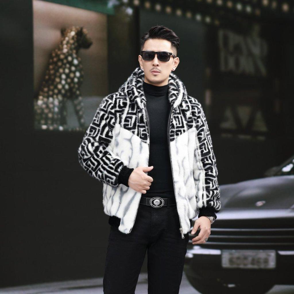 New Casual and Fashionable Zipper Jacket with A Collar and Warm Faux Mink Fur Jacket for Men