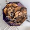 Two Lions Pattern, Automatic Folding Umbrella, Portable and Foldable Design, 8 Ribs, a Christmas or Birthday Gift.