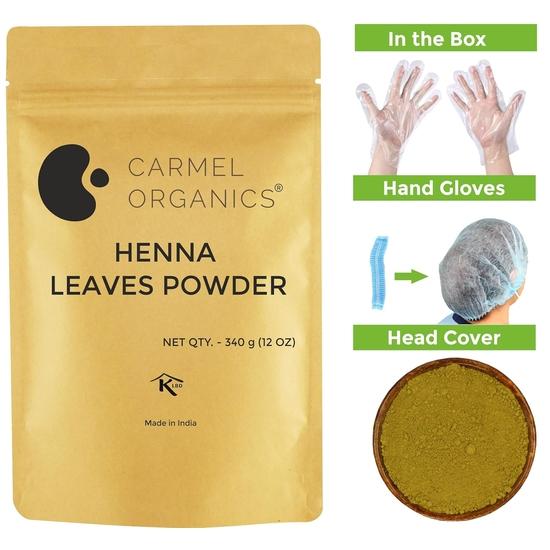 CARMEL ORGANICS Herbal Henna Powder 340 Gram (Blend of Henna, Amla, Bhringraj, Bacopa, Fenugreek,Neem) for Hair Color | No Added Color & Preservatives
