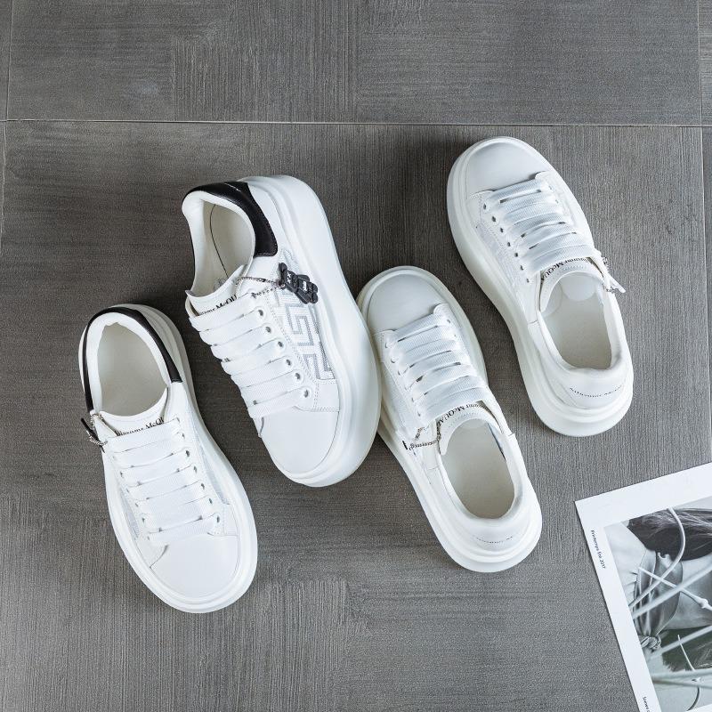 Little White Shoes Women's Spring and Summer New Leather Mesh Breathable Bear Design Heightening Versatile Casual Muffin Thick Bottom