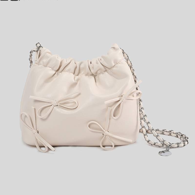 2024 New Spring Butterfly Bow Tote Bag Women Large Capacity Wrinkle Shoulder Crossbody Bag Street Fashion Chain Bag