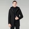 Men's Mid-Length Hooded Cashmere Coat with Raglan Sleeves and Down Liner