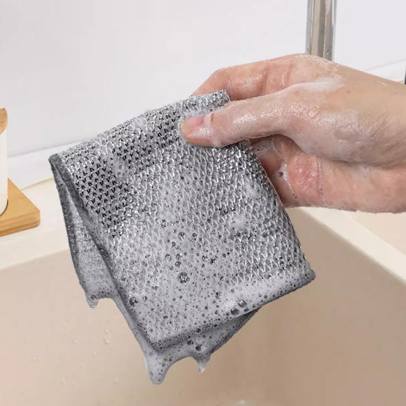 Rags For Kitchen Scrubber Wire Dishcloth Thickened Double-sided Metal Steel Cleaning Towel Pot Dish Washing Cloths Scouring Pads