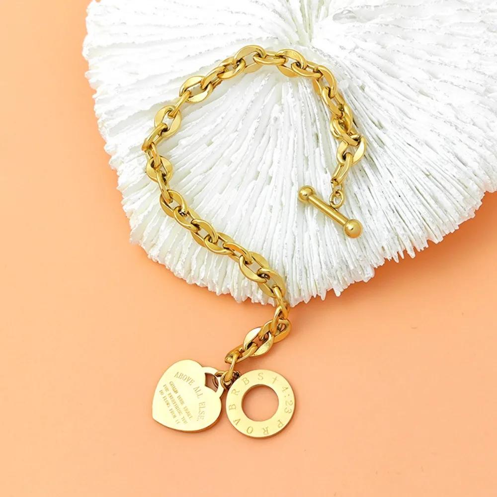 

Высококачественные браслеты из титановой стали в виде сердец, подарок на вечеринку, модные браслеты-цепочки с подвесками, ювелирные изделия для женщин 1pcs