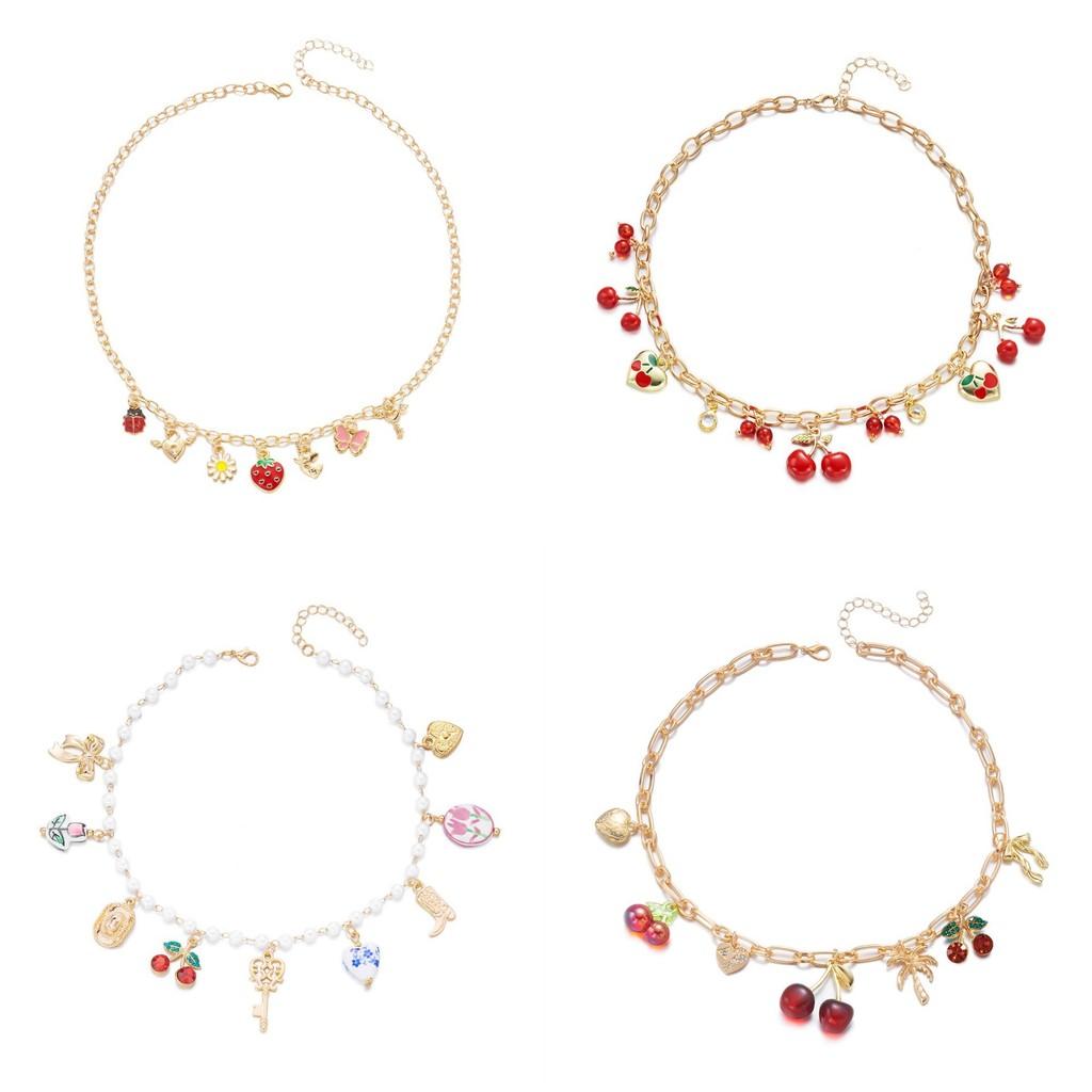 Handcrafted Alloy Necklace With Shell And Cherry Charm For Summer Vacation Wear