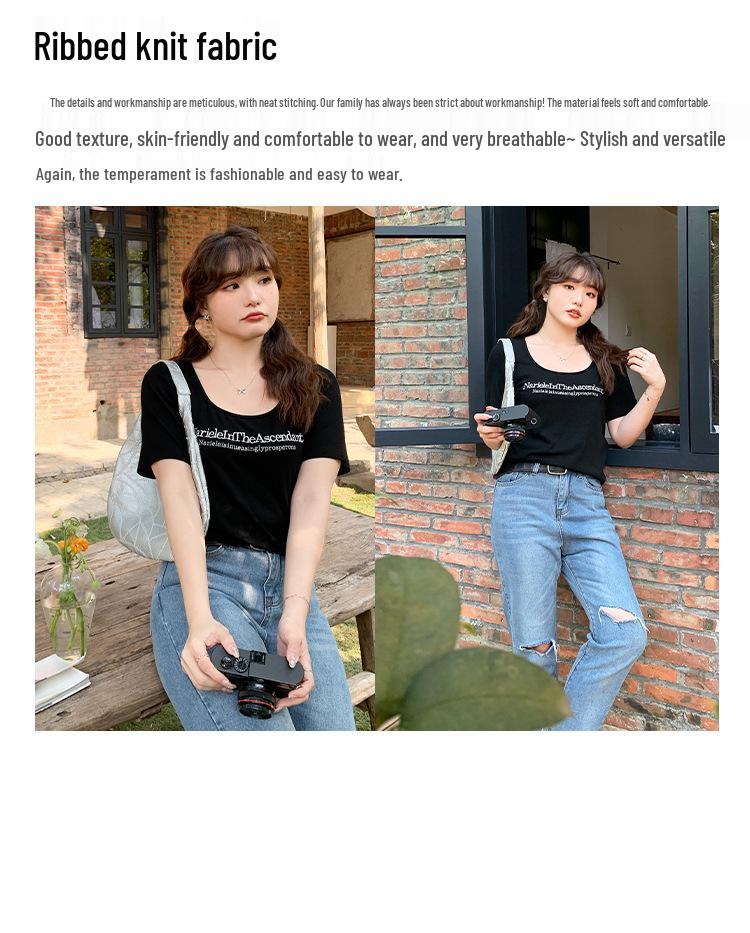 Plus Size Square Neck Embroidered Slim Fit Irregular Summer Top for Women