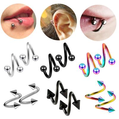 1 Paar Spirale gedrehter Lippenring Nasenringe aus chirurgischem Stahl 16 Gauge Ohrknorpel Helix Piercing Körperzubehör Schmuck