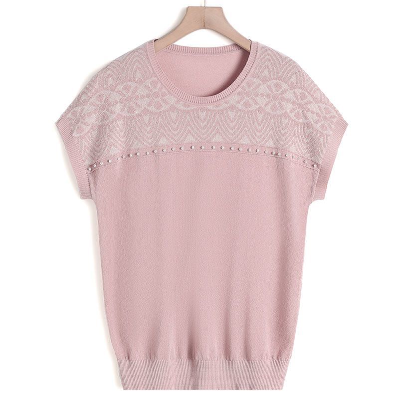 Summer Clothes Imitation Ice Silk Short Sleeved T-shirt Top, Fashionable Knitted Sweater for Women