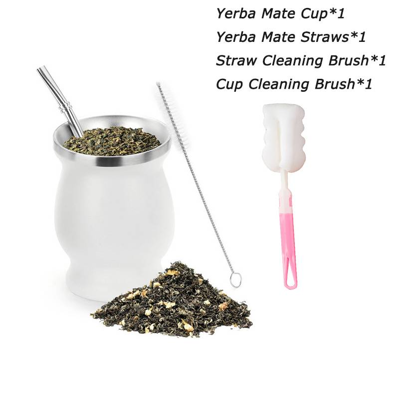230ML 304 Stainless Steel Mate Cup Double Wall 8oz with Bombillas and Cleaning Brush Double Walled Tea Cup Set