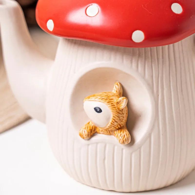 Cană de cafea cu ciuperci din ceramică cu capac, ceainic de apă, mic dejun, ceașcă de lapte, cu farfurie, ulcior de bucătărie, băuturi, cadou de aniversare