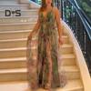 Women's Mesh Spaghetti Strap Maxi Dress Deep V Neck Backless Evening Dress Floral Printed Camisole Dress for Cocktail Party