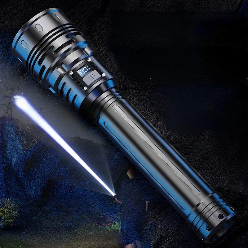 10000MAH Powerful LED 10000mah Flashlight Charging Telescopic Focus Remote Long Strong Hand Lamp Laser Camping Torch Zoom Display