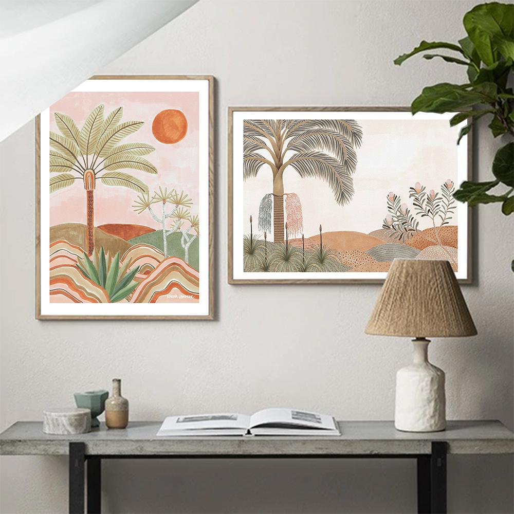 Sun Drenched Bangalow Palm Minimalist Elegant Art Canvas Painting Dusk Pastel Countryside Plains Poster Print Room Home Decor