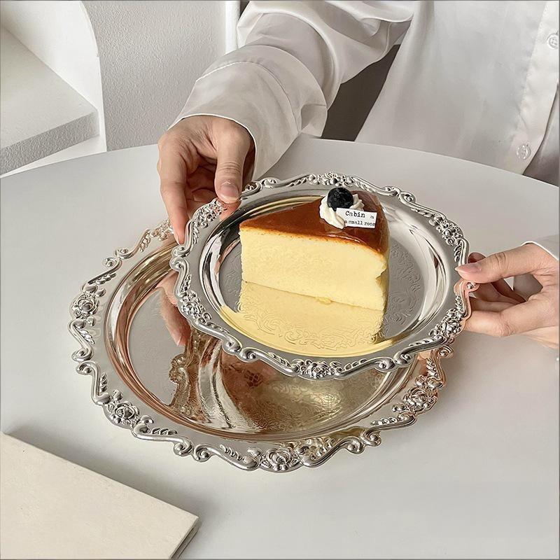 Retro Luxus Versilberte Teller Kuchen Dessert Tablett High Tea Snack Obstschale Schmuckaufbewahrung Tischdekor Haus El Zubehör