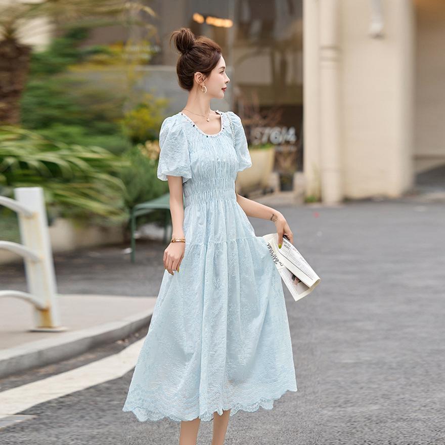 Bubble Sleeve Dress Women's Summer New Design Sense Sweet Temperament Waist Thin Skirt