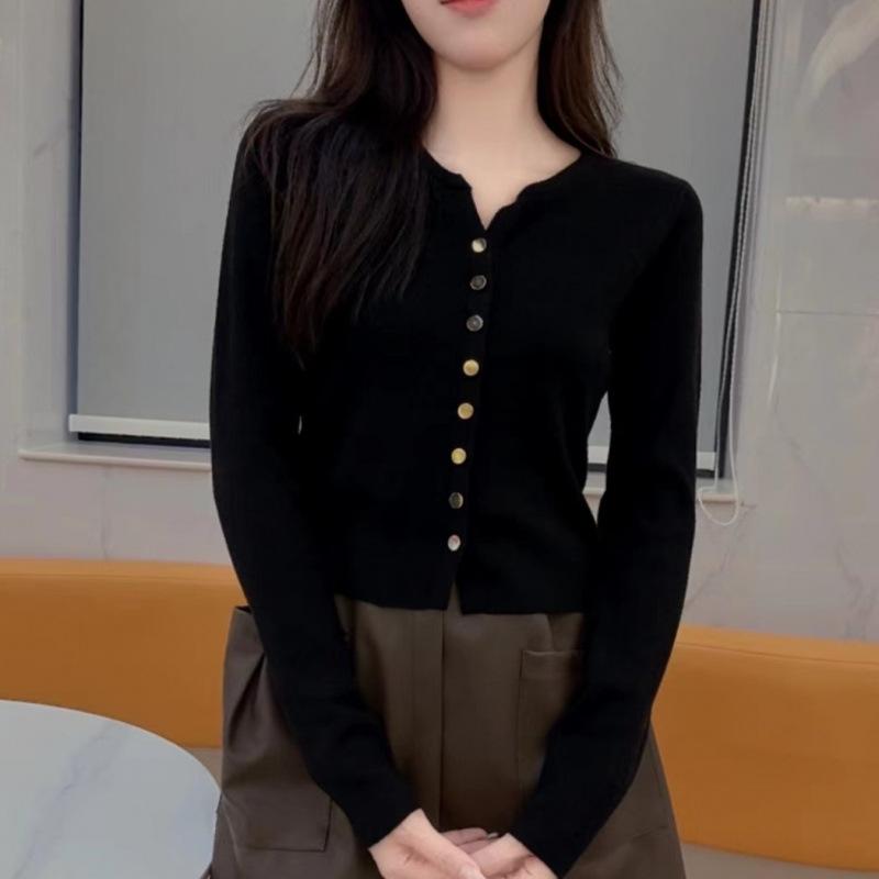 

Milk wear early autumn knitted cardigan women s long-sleeved top autumn and winter wear new gentle style thin sweater One Size чёрный