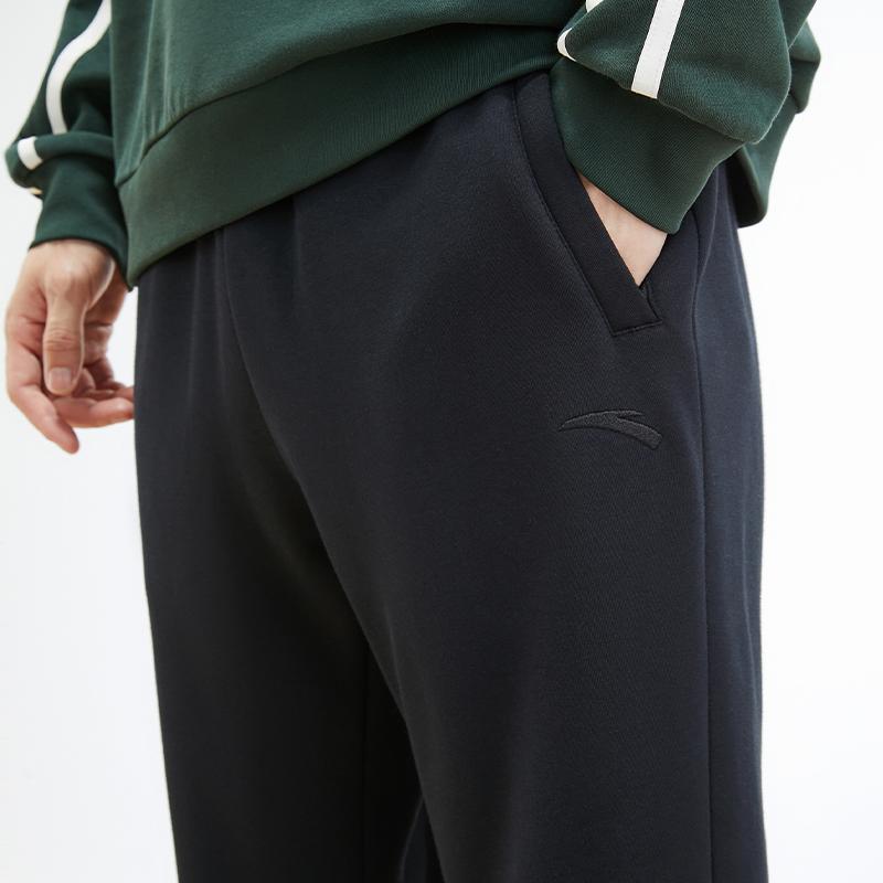 Anta Solid Color Cuffed Fleece Knit Sports Pants Men bottoms Black 952547308-1