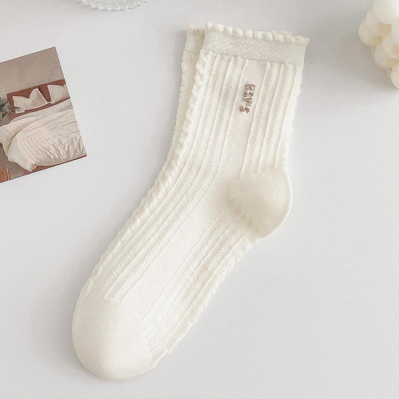 Șosete tub alb bumbac noi de primăvară și vară preppy cu ursuleț desen animat drăguț respirabile transpirate