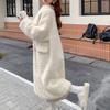 VAYLA New Women Warm Furry Coat Thick Big Collar Fake Lambswool Long Coat Beige Tops For Women Casaco Feminino