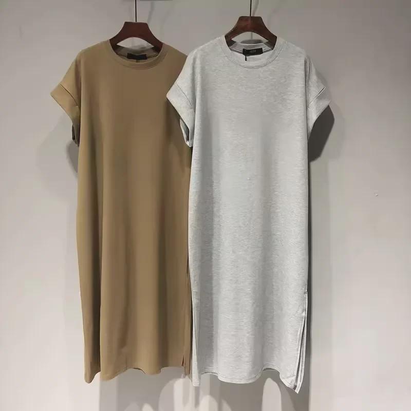 Women's Summer Short-Sleeve Mid-Length T-Shirt Dress - Casual Over-the-Knee Pure Cotton Skirt, Plus Size Fashion