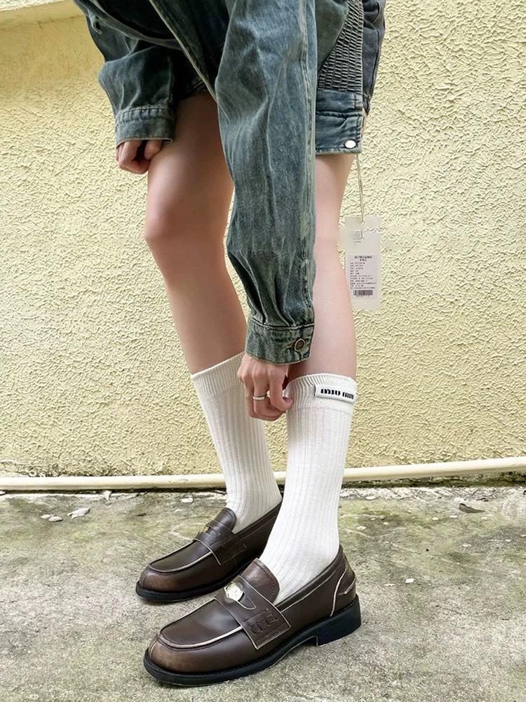 

Хлопковые носки для похудения Miu: Черные до середины икры на все сезоны 2025 белый