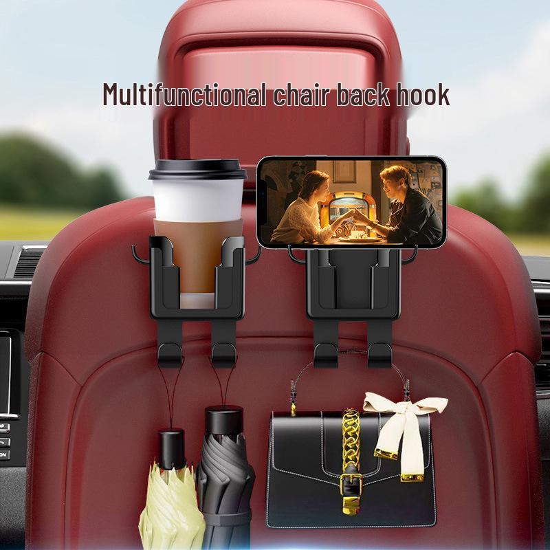 Car Cup Holder & Hook: Multifunctional Rear Seat Storage with Phone Holder