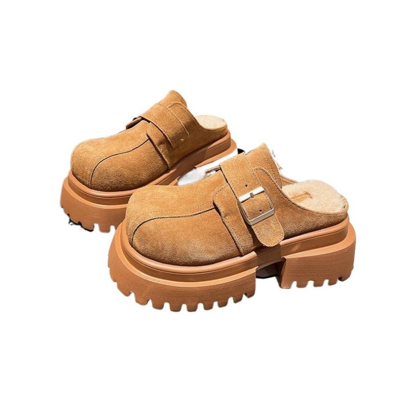 Fashion Winter Buckle Ladies Slippers Solid Color New 2024 Hot Sale Wear Resistant Baotou Fashion Non-slip Outdoors Women Shoes