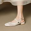 French Beautiful Woven Hollow Bag Head Sandals Women's 2025 New Summer Low Heel Thick Heel Explosion Mary Jane Sandals