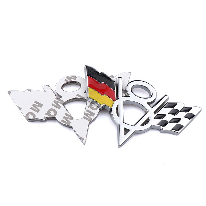 1Pc 3D Metal V8 Emblem American Germany Racing Flag Badge Car Body Rear Trunk Decoration Sticker Side Fender Decal Auto Accessories