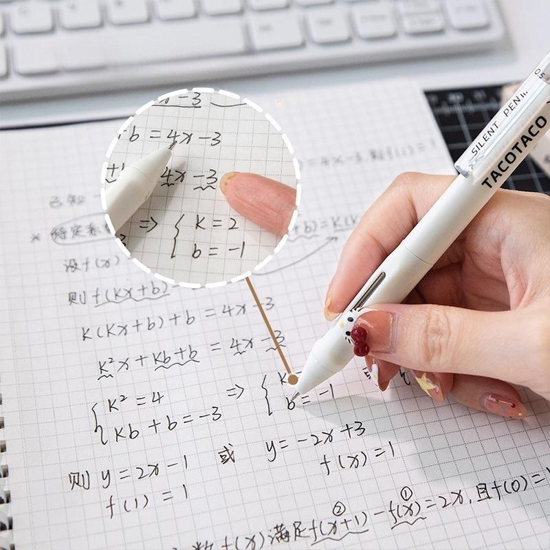 Set 4 buc Pixuri Silențioase Design Desene Animate TacoTaco 0.5mm Pix cu Gel Negru cu Uscare Rapidă pentru Scris Birou Școală