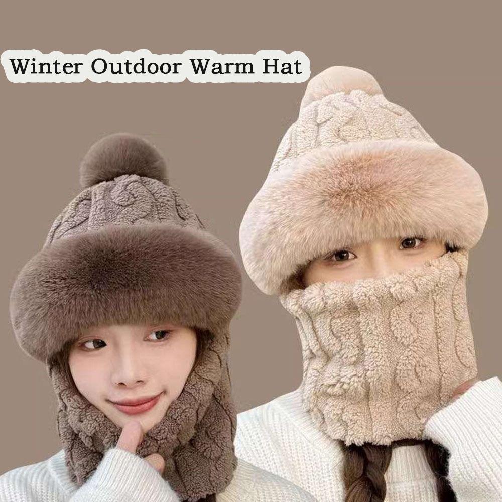 

Plush Windproof Snow Caps One-Piece Hood Mask Hat Scarf Set Casual Outdoor Warm Hat Neck Warmer сірий