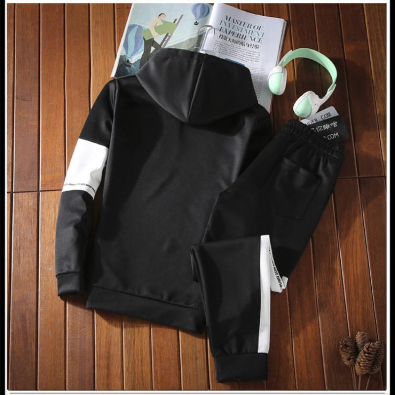 Pánská jarní mikina s kapucí + tepláky 2 ks sady Černobílý top nebo kalhoty Běžné oblečení na jogging