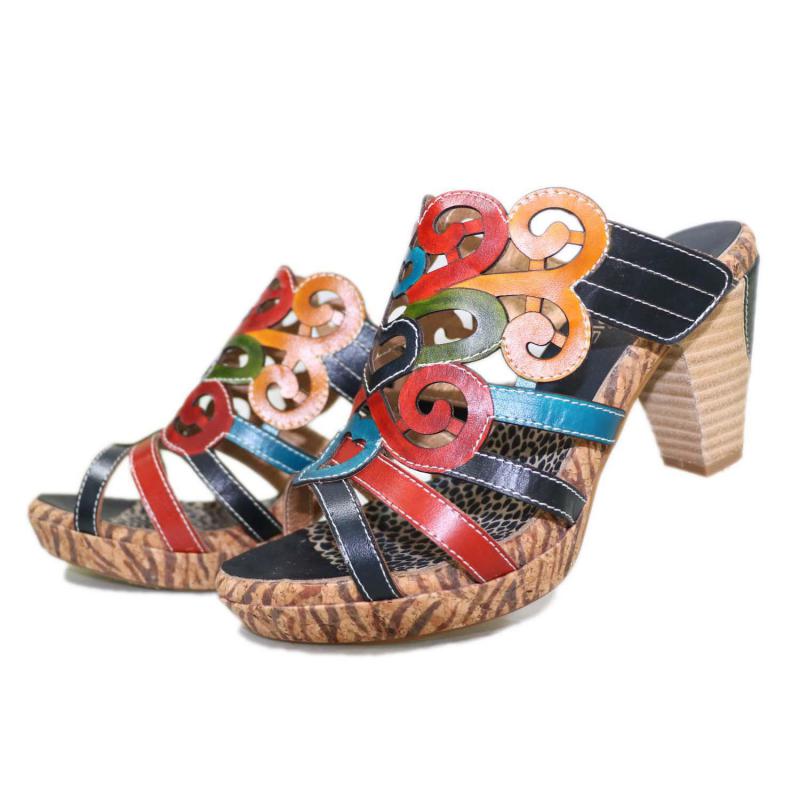 Johnature Genuine Leather Women Shoes Mixed Colors Sewing Outside Slides Women Slides