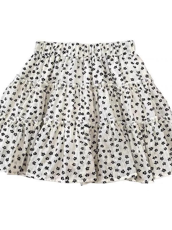 Women's Black Floral High-Waisted A-Line Skirt - Slimming Summer Cake Design for Petite