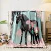 Vintage Stil Pferde Blumen Decke Schlafzimmer Decke für Wohnzimmer Sofa Mittagspause Weicher Überwurf für Festival Geschenk für Freund