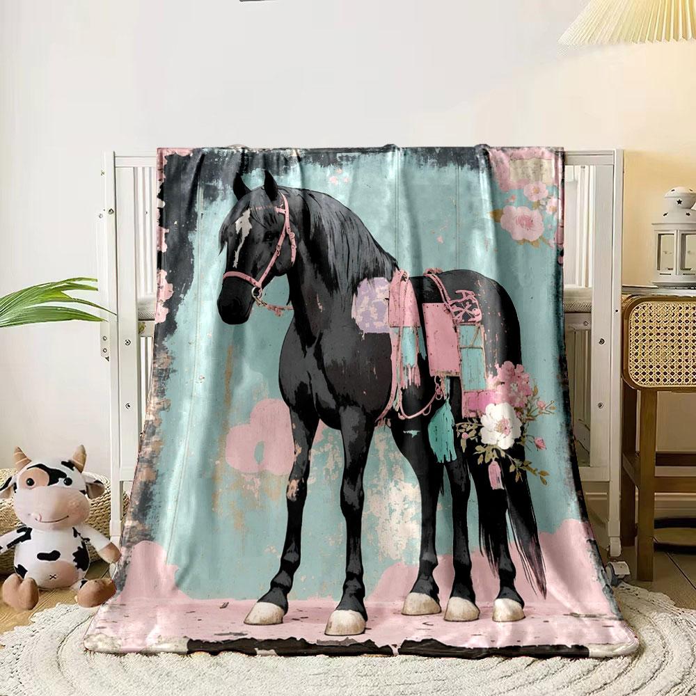 Vintage Stil Pferde Blumen Decke Schlafzimmer Decke für Wohnzimmer Sofa Mittagspause Weicher Überwurf für Festival Geschenk für Freund