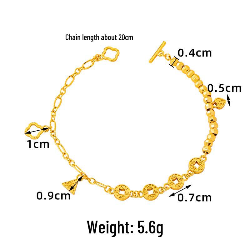 Bracelet Pièce Ancienne Élégant pour Femmes – Or Sable Vietnamien Rétro avec Perles Brillantes et Rétention de Couleur Longue Durée.