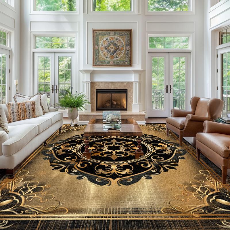 Modern Golden Luxury Large Carpet Home Bedroom Bedside Decoration Rugs Washable Non-slip Coffee Table Mat European Hotel Carpe