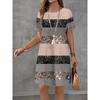 Gradient Striped Pattern For Ladies Dress Vintage Short Sleeve O-Neck Loose Casual A-Line Dress Summer Women Sundress
