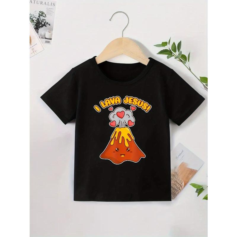 

European sizes Adorable Summer Short-Sleeve T-Shirt for Kids by Cute Volcano Faith Boys, Featuring a Round Neck And Printed Design 98cm чёрный