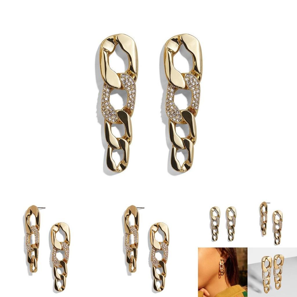 Modern Alloy Geometric Earrings For Women With Stunning Chain And Diamond Features