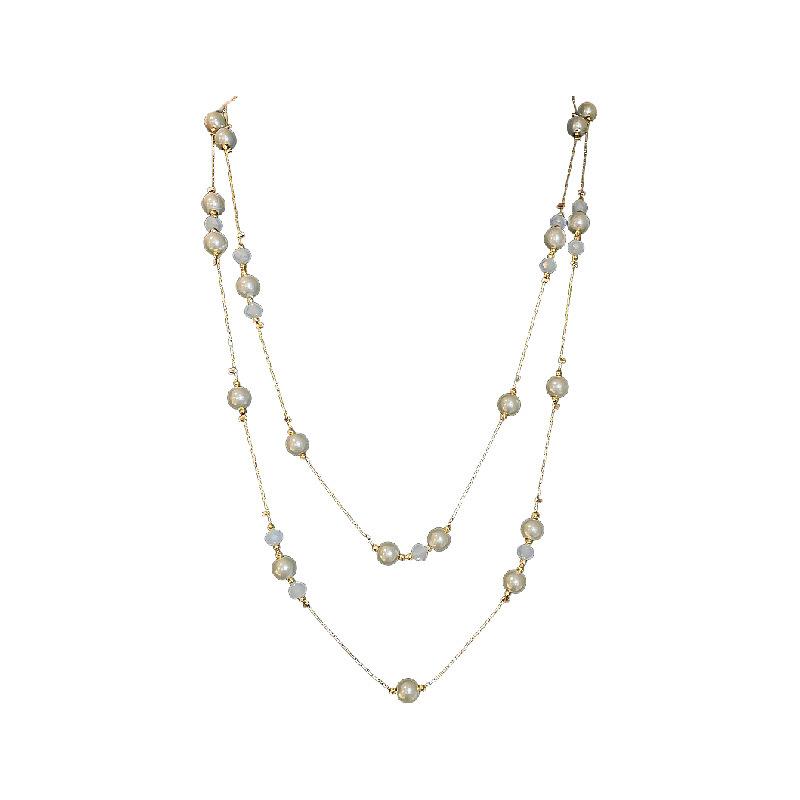 Diamond-encrusted Flower Geometric Pearl Necklace Temperament Light Luxury Sweater Chain French Retro Necklace Autumn and Winter